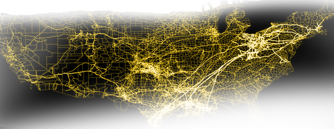 A yellow roadmap of the United States